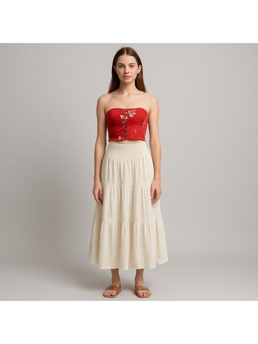 Floral Red Button Down Crop Top Small